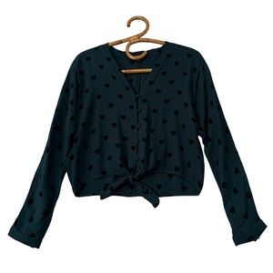 Rails‎ | Sloane Teal Black Hearts Tie Front Blouse Size S